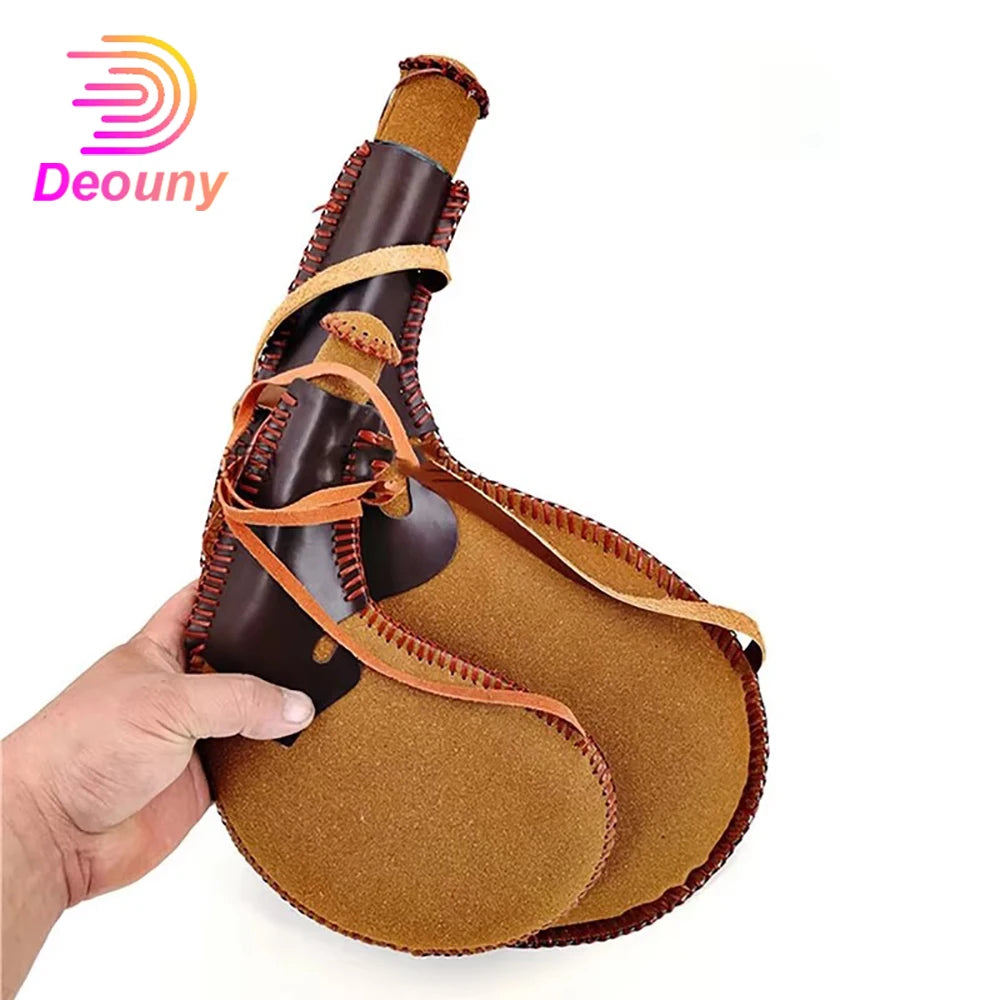 DEOUNY Portable Retro Leather Hip Flask Handmade Boat Wine Bag Traditional Crafts Water Whisky Alcohol Bottle Outdoor Drinkware