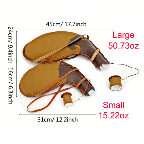 DEOUNY Portable Retro Leather Hip Flask Handmade Boat Wine Bag Traditional Crafts Water Whisky Alcohol Bottle Outdoor Drinkware