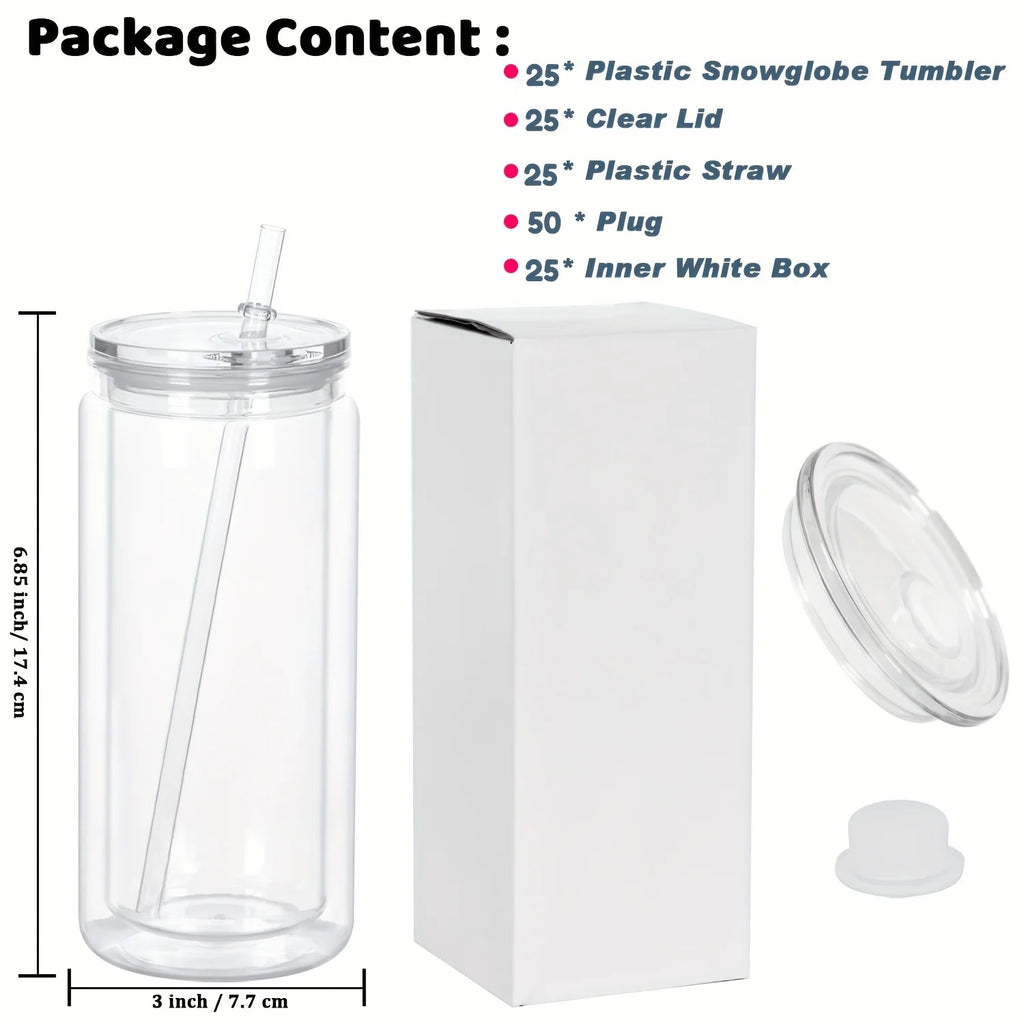 25-Pack Double Wall Clear Plastic Cups - 20 oz Leak-Proof Travel Cups with Straws | Ideal for Parties, BBQs, Home Use | Perfect for Halloween & Christmas DIY Gifts (Reusable Drink Containers)