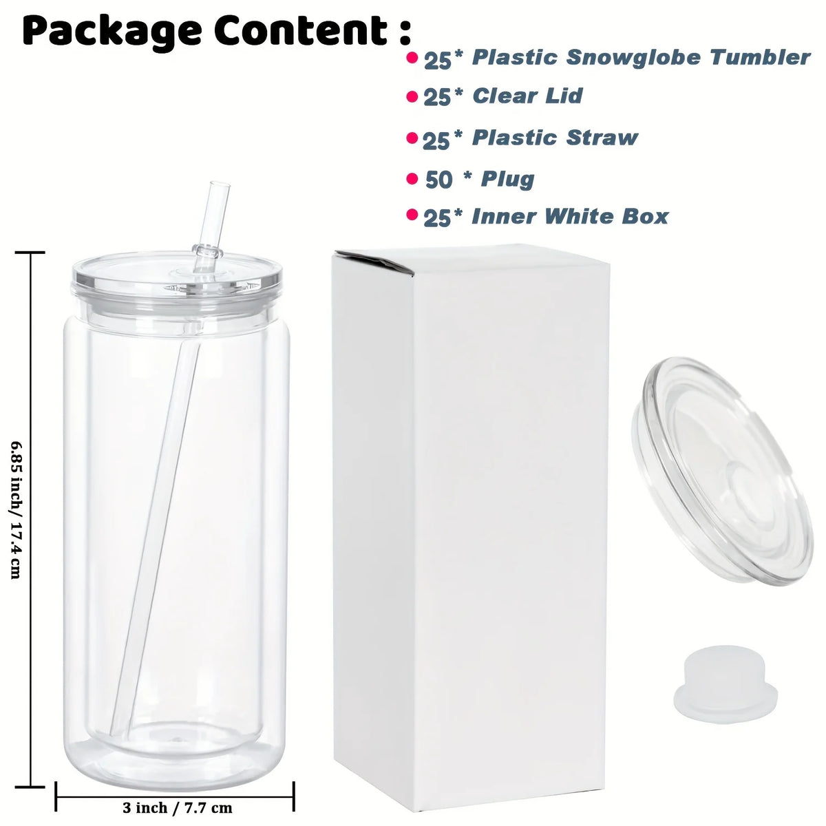 25-Pack Double Wall Clear Plastic Cups - 20 oz Leak-Proof Travel Cups with Straws | Ideal for Parties, BBQs, Home Use | Perfect for Halloween & Christmas DIY Gifts (Reusable Drink Containers)