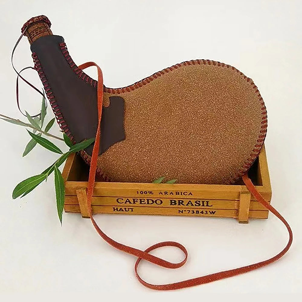 DEOUNY Portable Retro Leather Hip Flask Handmade Boat Wine Bag Traditional Crafts Water Whisky Alcohol Bottle Outdoor Drinkware